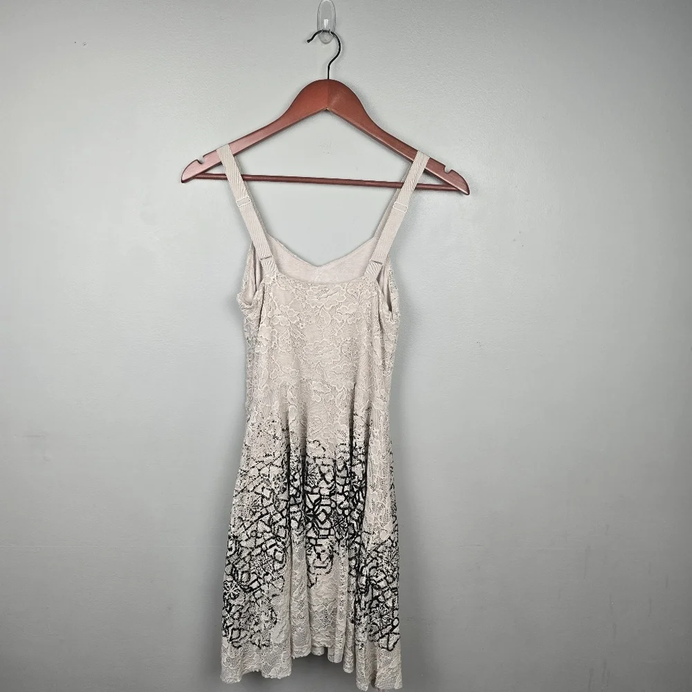 FREE PEOPLE Flocked Velvet Lace Sweetheart Strappy Mini Dress Cream Womens Sz SP
